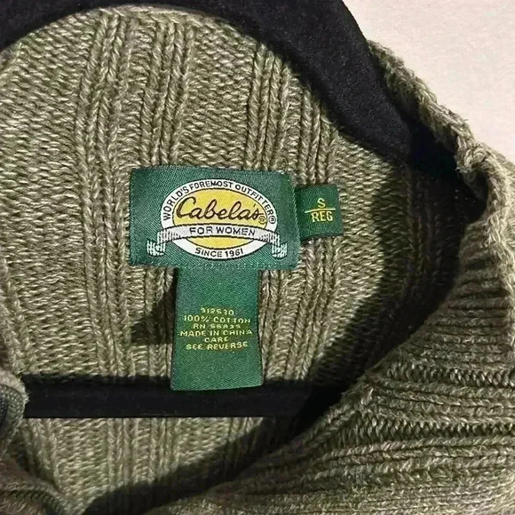 Cabelas Womens Heavy 100% Cotton 1/4 Zip Cable Knit Sweater Green Size Small - Picture 3 of 5